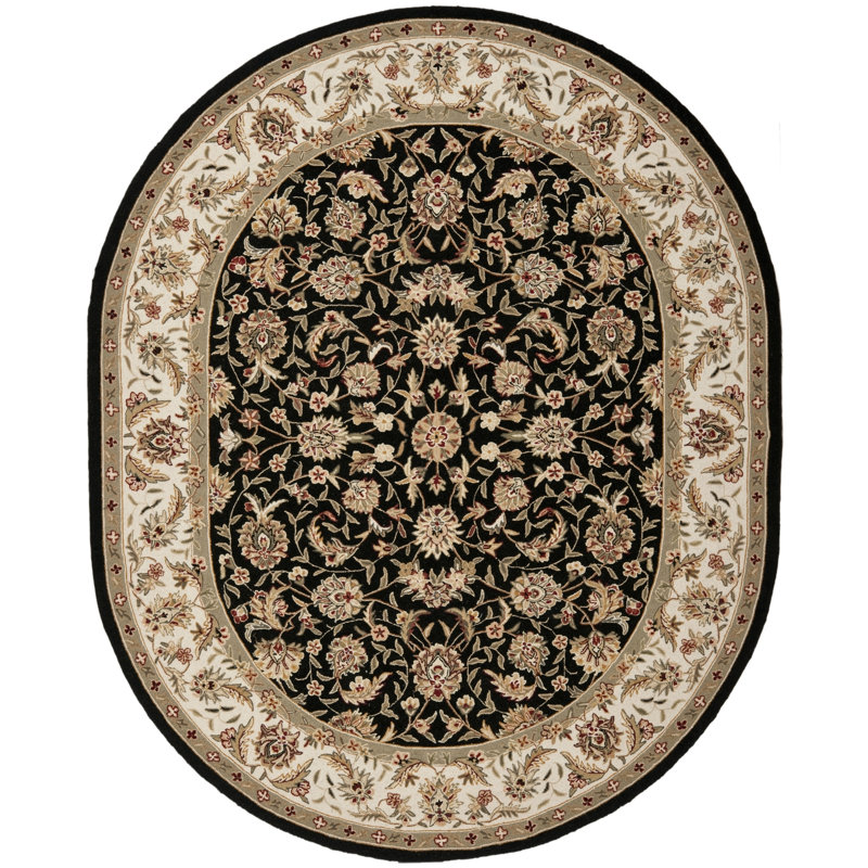 Helena Oriental Hand Hooked Wool Green/Black Area Rug, Oval 4'6" x 6'6"