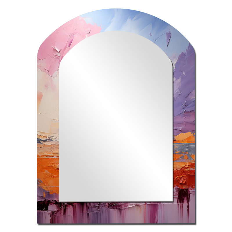 Blush Horizon II - grand miroir en forme d'arche, décor de miroir mural asymétrique moderne, impression d'art en métal