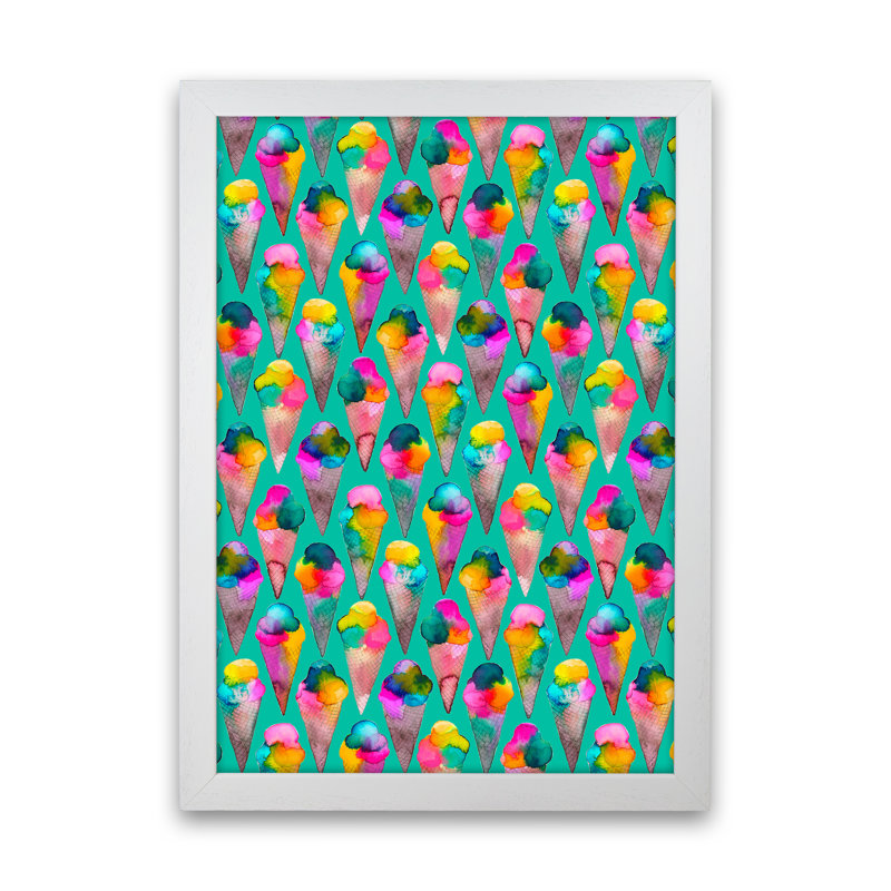 Cute Ice Creams Kids - Print, 34cm H x 25cm W x 3cm D, White Framed