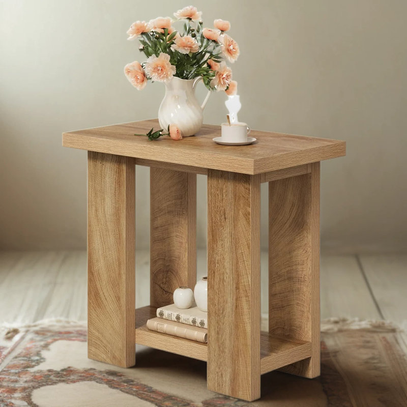 Ensemble de 2 tables d'appoint Farmhouse avec tablettes de rangement, table de bout étroite en bois ou table de chevet pour petits espaces, salon et chambre à coucher