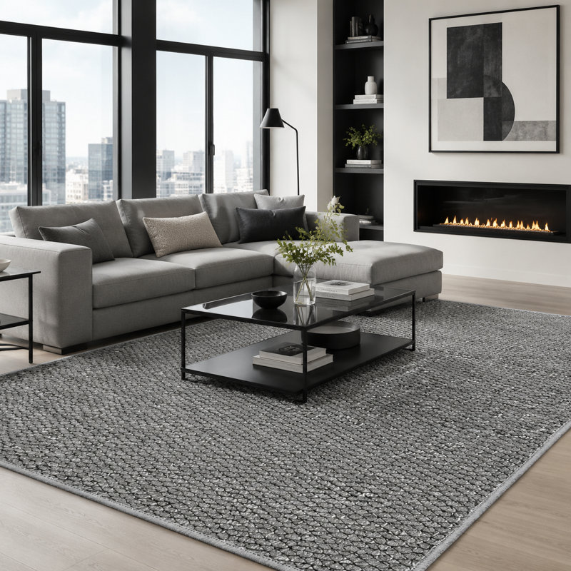 Low-Profile Non-Slip Indoor Area Rug, Washable & Stain Resistant, Grey, 23" x 35"