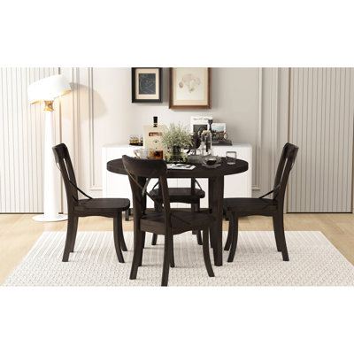 5 Finition de la salle à manger. Table ronde et 4 chaises Conception simple mais classique pour la maison. Et matériaux en bois d'hévéa. Capacité de poids de 220 lb. Chaises confortables. Polyvalent en utilisation. Assemblage requis