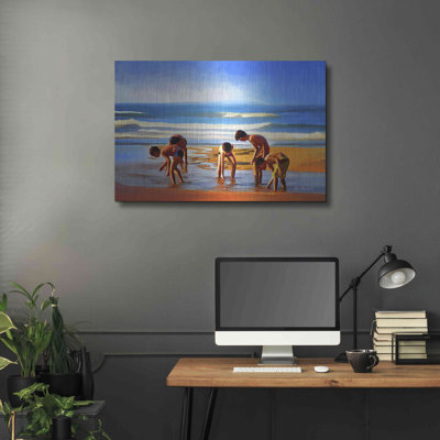 Luxe métal Art «Kids At The Beach» par Ata Alishahi, Kids At The Beach par Ata Alishahi - impression sans cadre sur métal
