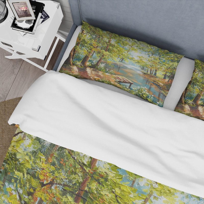 Ensemble de housse de couette Autumn Forest With Meandering River - Lake House - Microfibre de polyester