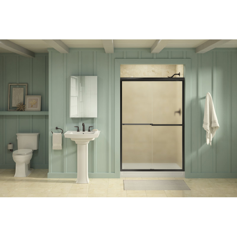 Gradient 47.63'' x 70.06'' Double Sliding Shower Door with CleanCoat Technology, Anodized Dark Bronze, Frosted