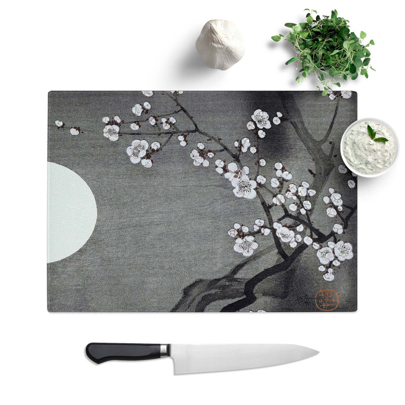 Tempered Glass Blooming Plum Blossom Chopping Board, 28.5 cm W x 20 cm L