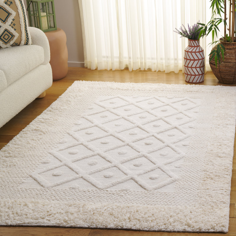 Tapis géométrique en laine / coton noué à la main Inelda, Rectangle 5 pi x 7 pi 6 po