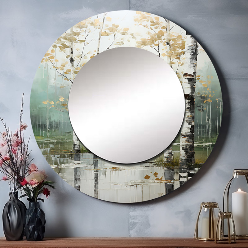 Birch Woods Ethereal Elegance IV - miroir mural en bouleau, miroir décoratif rond traditionnel, impression d'art en métal