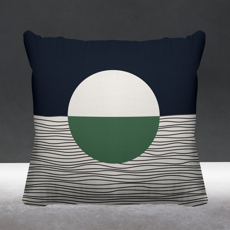 Carmy Abstract Outdoor Reversible Throw Pillow, 15" x 15", Emerald, Square