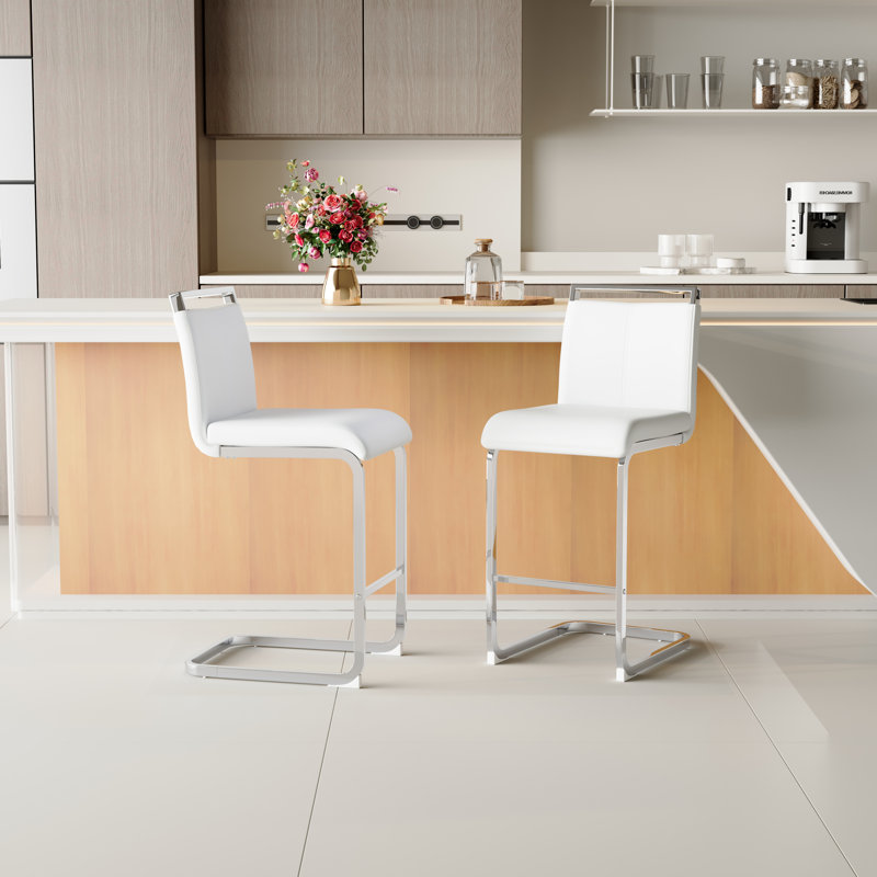 Tabouret de comptoir rembourré Mikale, 2, Blanc