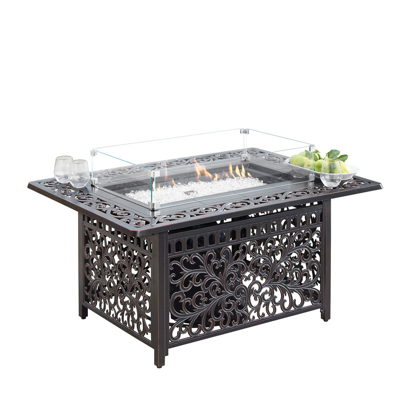 Oak Four-Panel Tempered Glass Fire Table Windshield