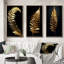 «Golden Fern Leaf On Black I», 3 pièces sur toile-580547312-580547319