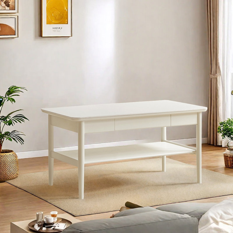 Solid wood double-layer rock plate coffee table, 23.62" H x 39.37" L x 22.04" W