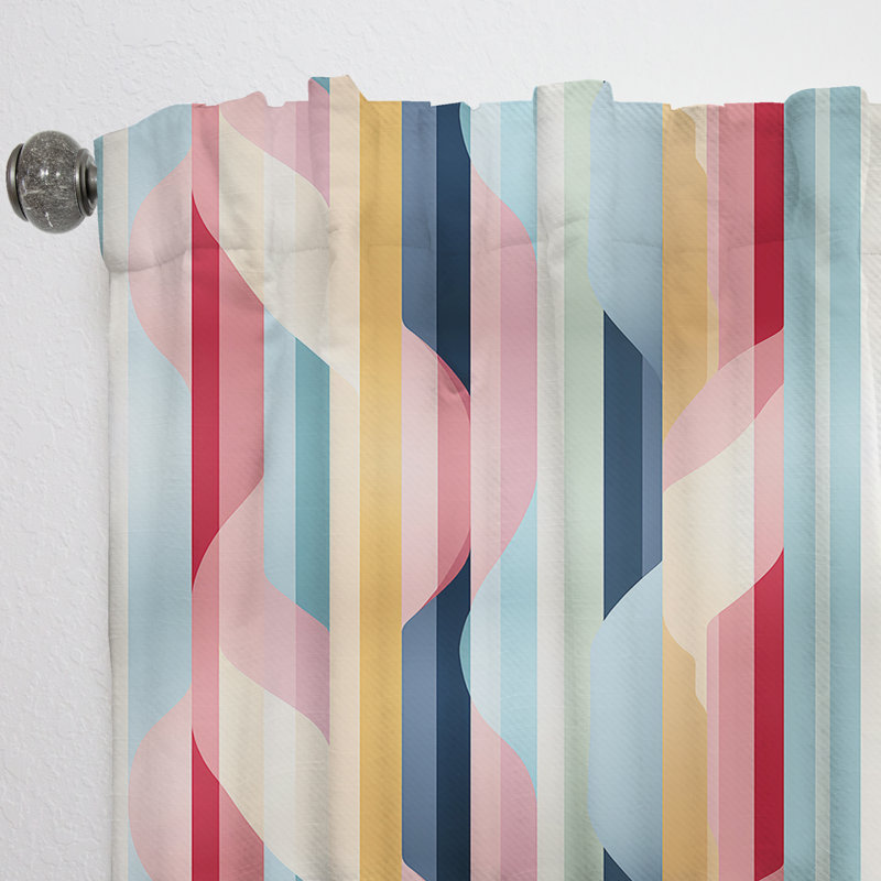 Retro Pastel Stripes And Swirl Pattern - Modern Velvet Curtain - Room Darkening - 1 panel, 52" W x 108" L