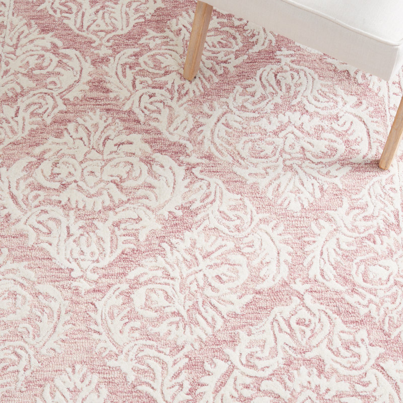 Tapis en laine touffeté à la main rose / ivoire Dylanne, Carré 6 pi