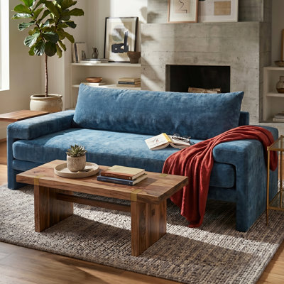 Chenille Upholstered 3-Seater Sofa 80.7" Sofa Couch with Wide Armrests, Thick Cushion, Ergonomic Back Support for Living Room, Bedroom, or Office,Blue
