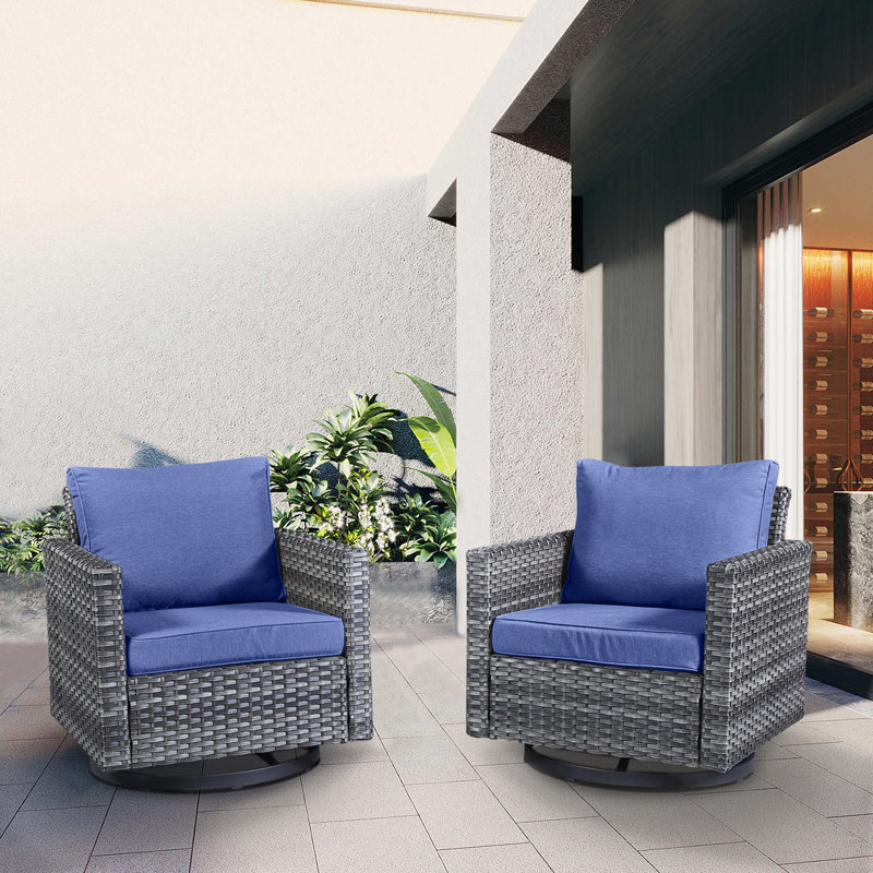 Nazime Swivel and Glider Patio Chair with Cushions, Blue, Gray