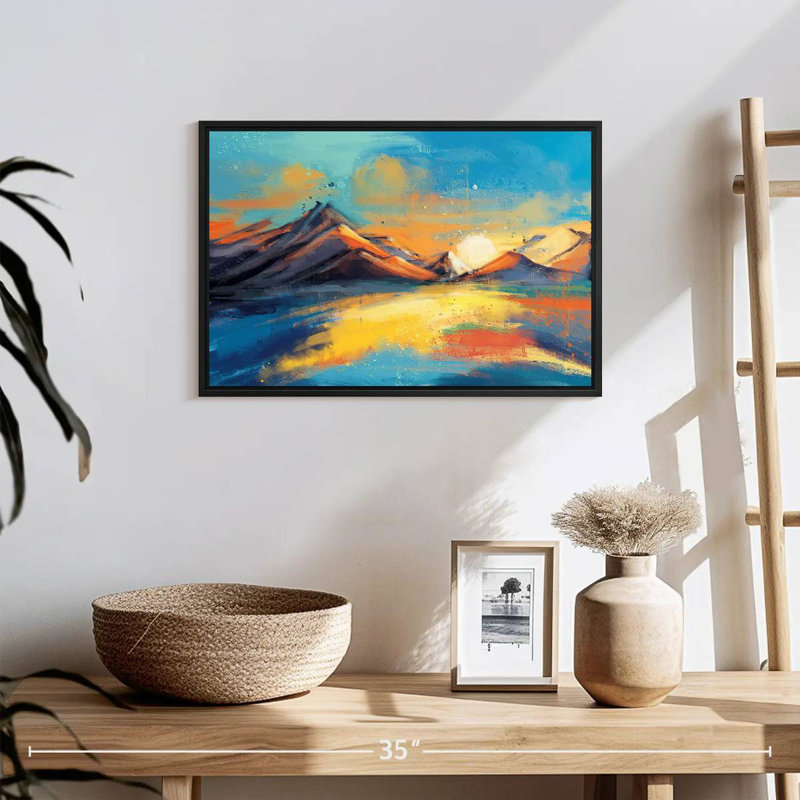 Coucher de soleil, paysage de Quenby, 19 po x 13 po, Cadre flottant noir