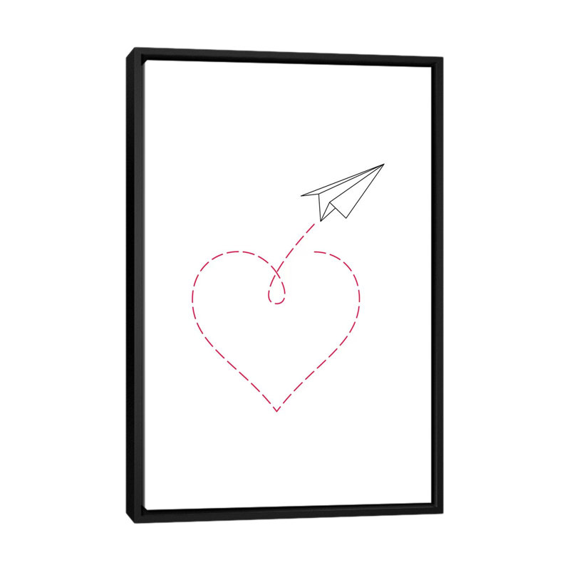 «Paper Plane & Heart I», reproduction d'impression, H 60 po x l 40 po x P 1,5 po, Toile avec cadre noir, Pas de tapis