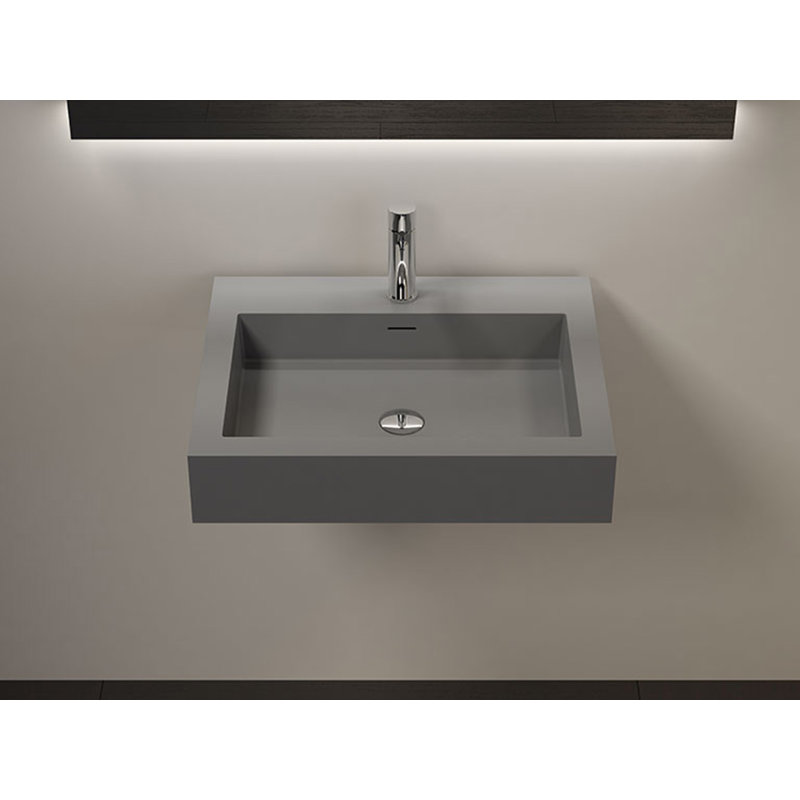 Lavabo de salle de bain mural en résine mate 23,6 po x 18,8 po Badeloft WT-06-M-MGRY