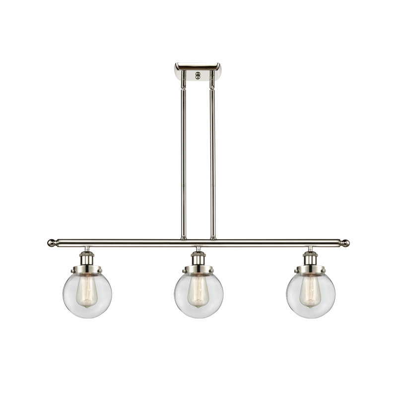 Luminaire suspendu linéaire à 3 lumières pour îlot de cuisine Chippewa, Ampoule non incluse, Transparent, Nickel poli