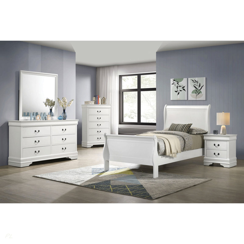 McKee White Twin Sleigh Panel Bed