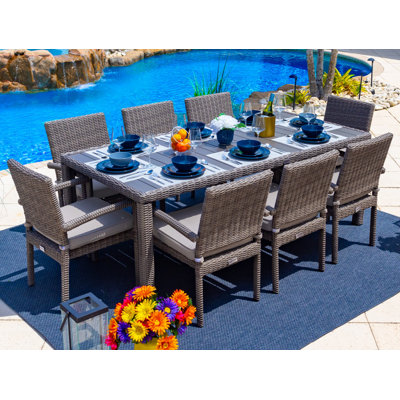Aleyza 8 - Person Wicker Patio Dining Set with Rectangular Table
