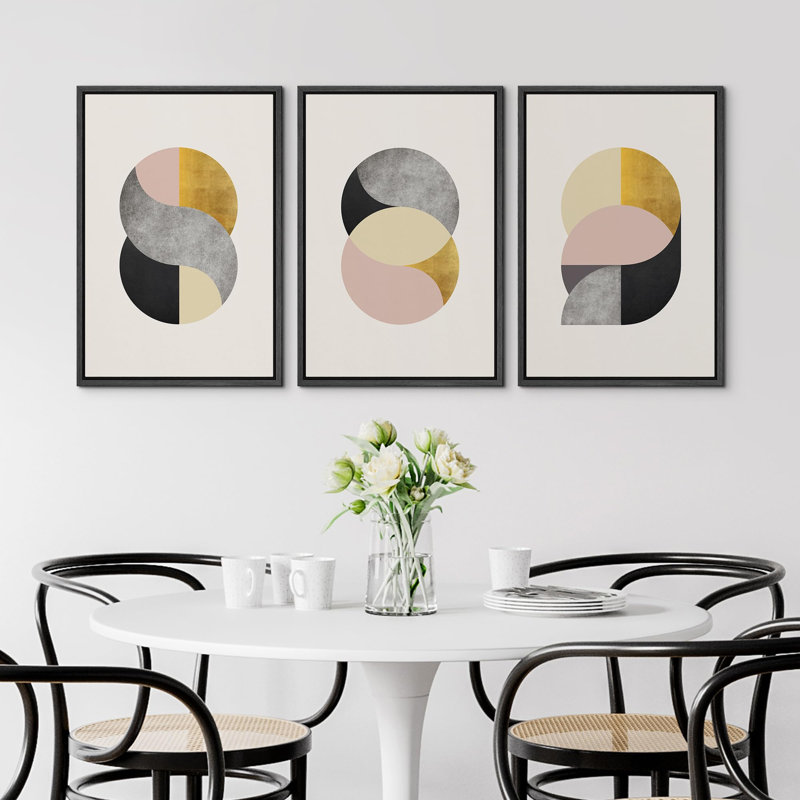 "Abstrait géométrique minimaliste, illustrations, art moderne, salon, chambre à coucher, bureau", 3 pièces, Noir