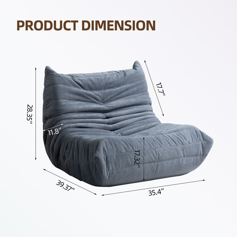 Bean bag Chair with button tufted back, Plain Gray Polyester