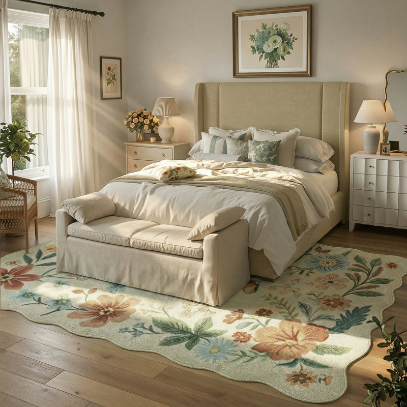 Garbrand Machine Washable Floral Farmhouse Area Rug with Non-Slip Backing for Living Room, Dining Room, Bedroom