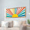 Grand art mural Boho Sun, art encadré en bois avec arc-en-ciel levant, art mural ligne géométrique soleil pour le salon, la chambre à coucher et le bureau 16 x 32 pouces