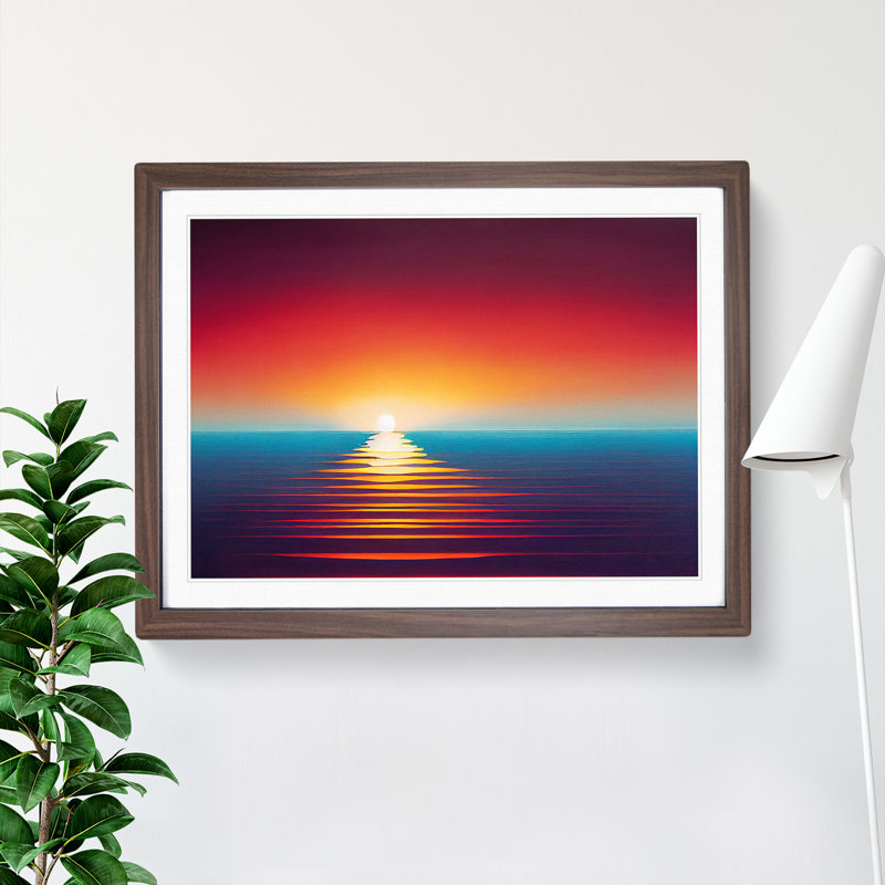 Timeless Ocean Sunset - Single Picture Frame Print, 46cm H x 64cm W x 2cm D, Walnut