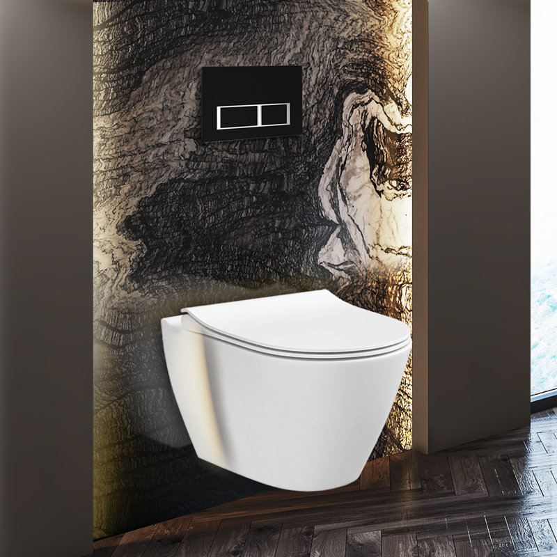 StormOn Dual-Flush Round Wall Hung Toilet (Seat Included), Black, 6"