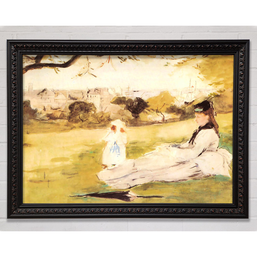 Frau und Kind in einem Feld sitzend von Morisot - Drucken