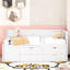 Lit de jour simple blanc avec tiroirs et tablettes fonctionnels pour un espace au fini gracieux-651983751-651983753
