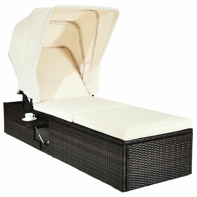 Deatonville Outdoor Wicker Chaise Lounge with Table , Cushion Included, White