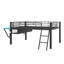 Lit mezzanine mi-hauteur avec bureau intégré et éclairage, disponible en format double