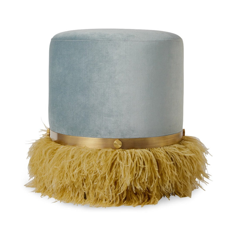 Ostrich Fluff Pouf, Silver/Gold