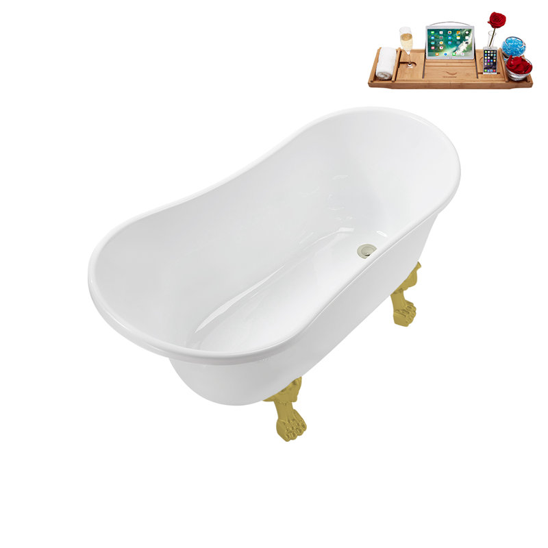 51.2'' x 25.6'' Soaking Acrylic Bathtub, Brushed Gold, Brushed Nickel