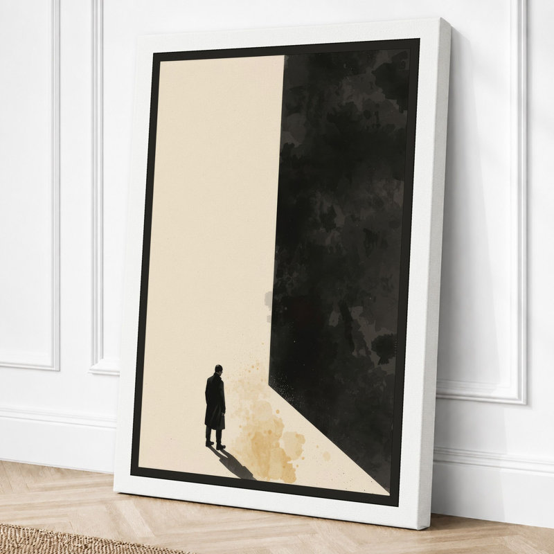 Figure Against Monumental Form Industrial 1 Piece Wrapped Canvas Wall Art, 18x12 - 45.7 x 30.5 cm, White Border