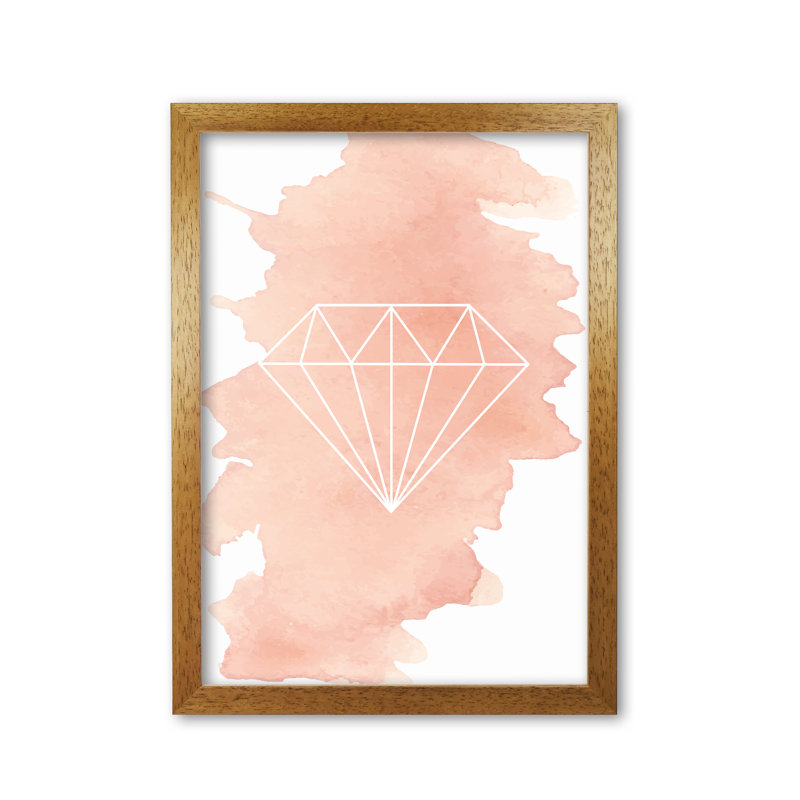 Geo Diamond Peach 1 Piece Single Picture Frame Wall Art, 60 cm H x 42 cm W x 5 cm D, Honey Oak Frame