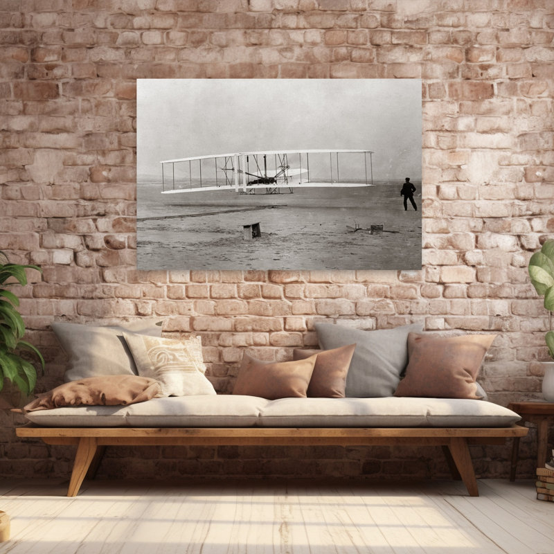 1903 Wright Brothers' Plane Taking Off At Kitty Hawk North Carolina Usa Contemporary Wall Art, H 40 po x l 60 po