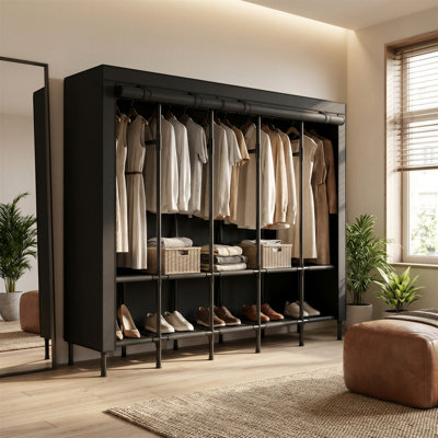 Portable Closet, Wardrobe Closet, Large Capacity, Clothing Rack, Clothes Organizer With Fabric Cover, 5 Hanging Rails, 10 Shelves