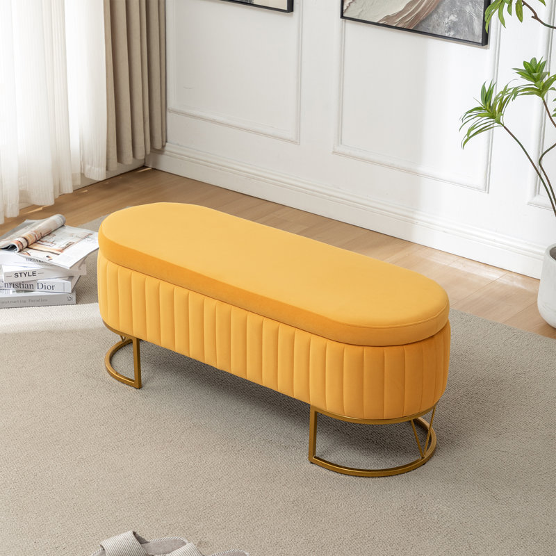 Banc de rangement rembourré Kathlin, Moutarde