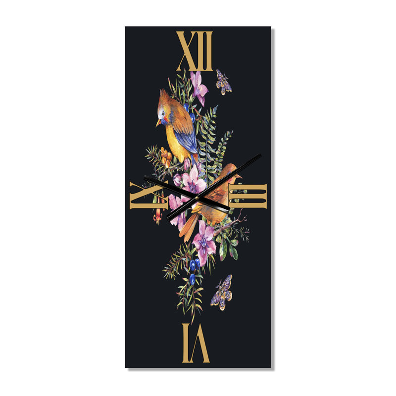 Horloge murale Petit oiseau sur un bouquet de fleurs sauvages II, Petit