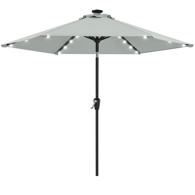 Parasol de marché avec lumières solaires à DEL, inclinaison et manivelle Cutshall, Rouge, 7.5'