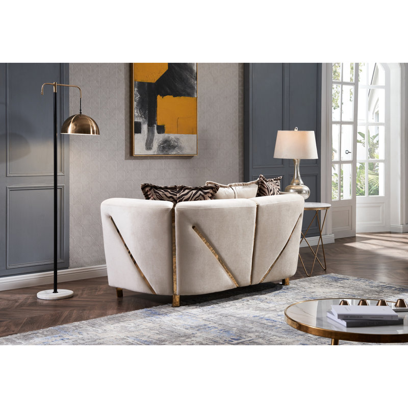 Velours beige contemporain avec base en bois robuste de conception robuste