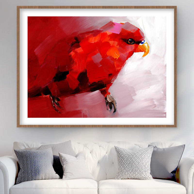 Abstrait perroquet rouge, Brun, H 36 po x l 48 po