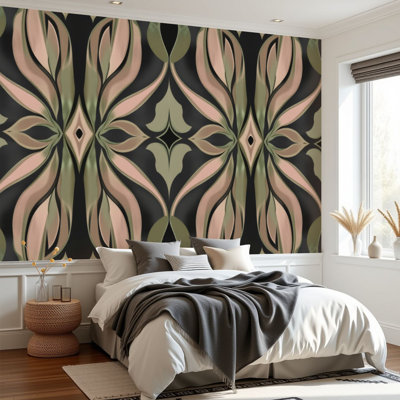 Papiers peints adhésifs à motif de feuilles de jungle abstraites vert zébré, beige, mur, H 69 po x l 96 po, papier peint amovible en PVC, adhésif pour chambre à coucher, salon, salle à manger