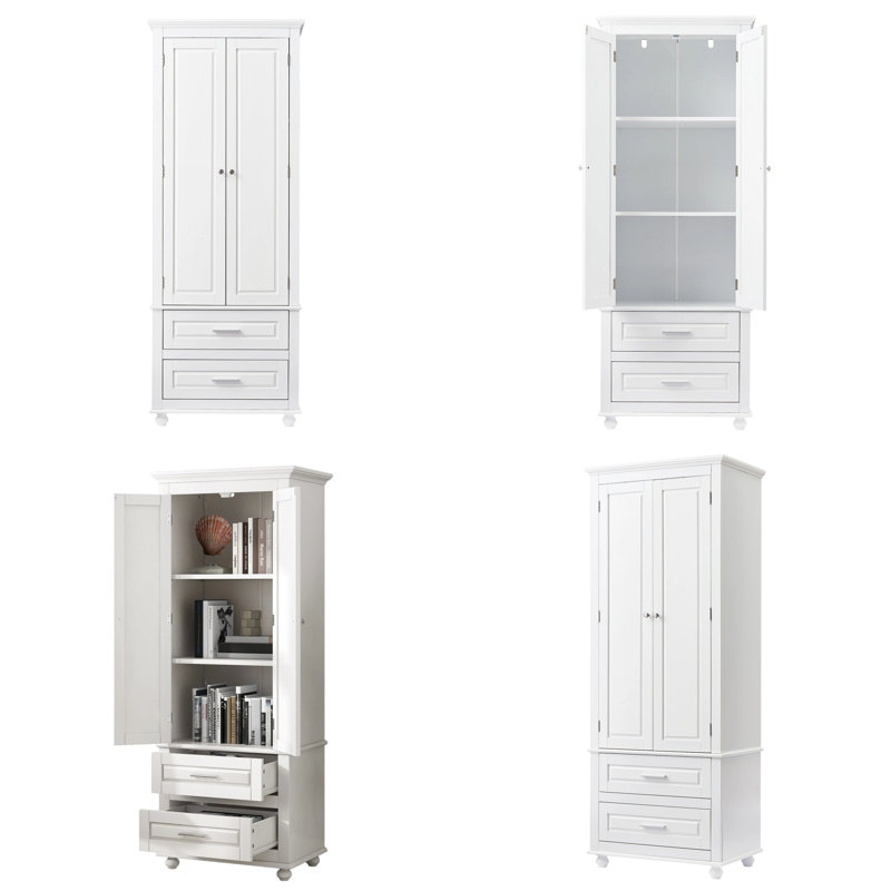 Grande armoire de rangement pour la salle de bain et le bureau Velmora avec 2 tiroirs et tablette réglable - Conception anti-basculement, imperméable pour une utilisation dans plusieurs pièces